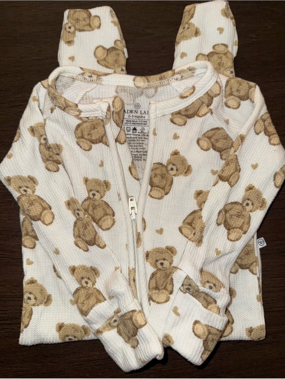 Caden Lane Cream Footie with Brown Teddy Bear Print
